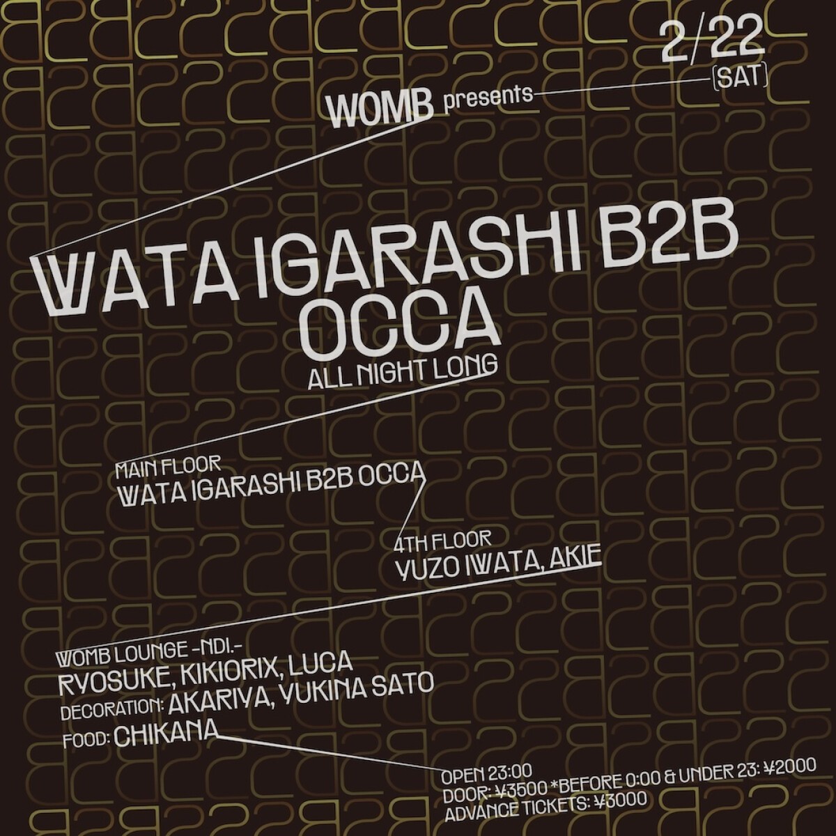 WOMB PRESENTS WATA IGARASHI B2B OCCA -ALL NIGHT LONG-