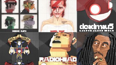 Daft Punk（ダフト・パンク）、Deadmau5（デッドマウス）、The Prodigy（プロディジー）等のアルバムカバーをLEGOを使って再現するアーティストの作品