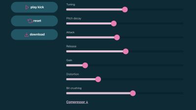 キックドラムとバスドラムの音を自由に合成してWAV形式でダウンロード可能な超簡単無料オンラインドラムシンセ「Kick Drum Generator」リリース