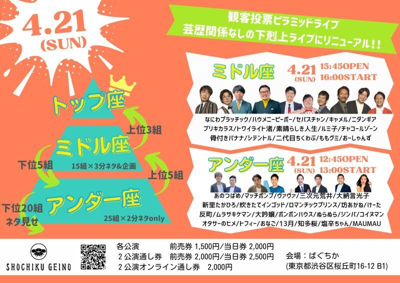 4/21（日）「アンダー座」「ミドル座」