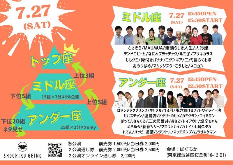 7/27（土）「アンダー座」「ミドル座」