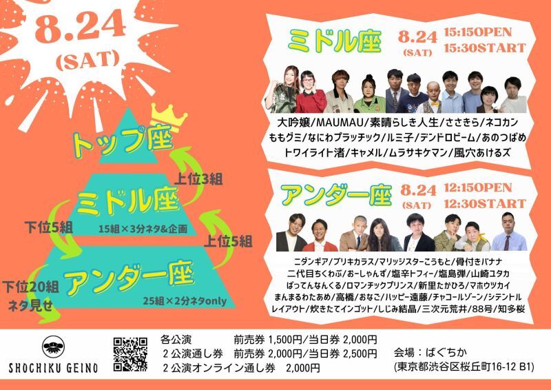 8/24（土）「アンダー座」「ミドル座」